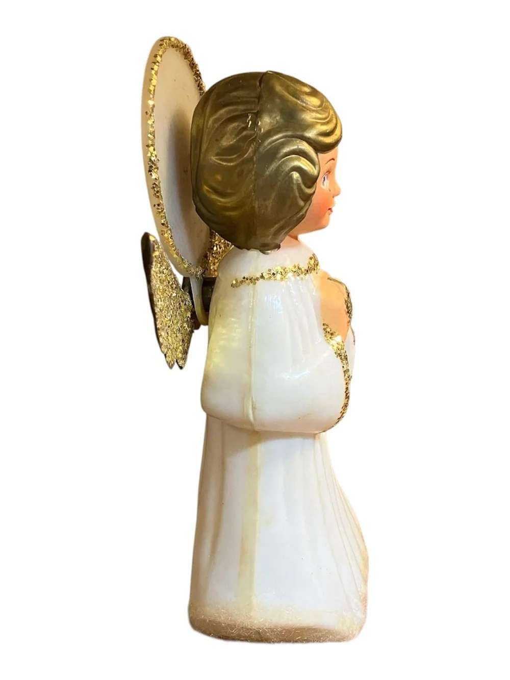 Vintage Mid Century Doubl-Glo Angel Christmas Tree Topper Gold White